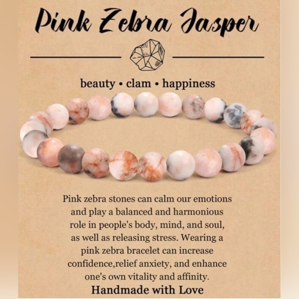 Pink Zebra Jasper Crystal   Bracelet